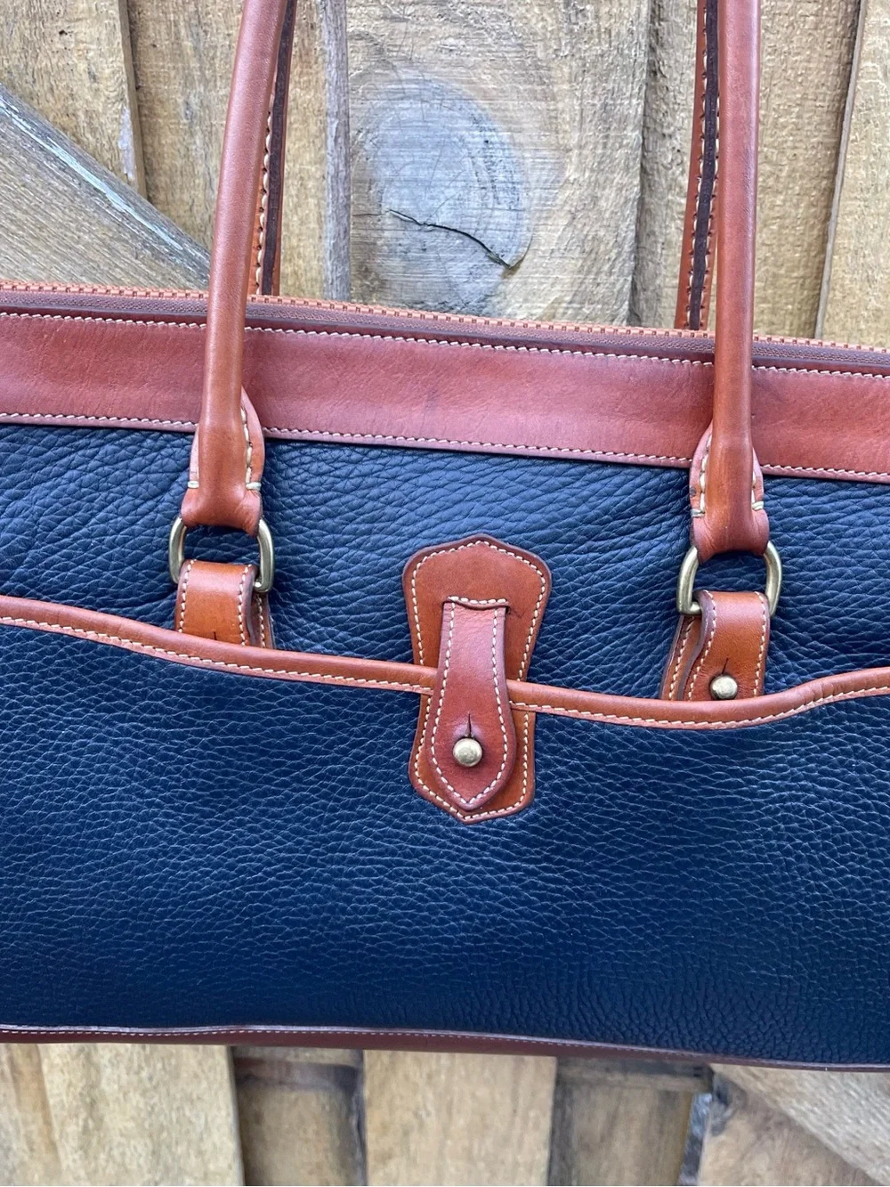 VTG Dooney & Bourke Navy & British Tan All Weather Leather